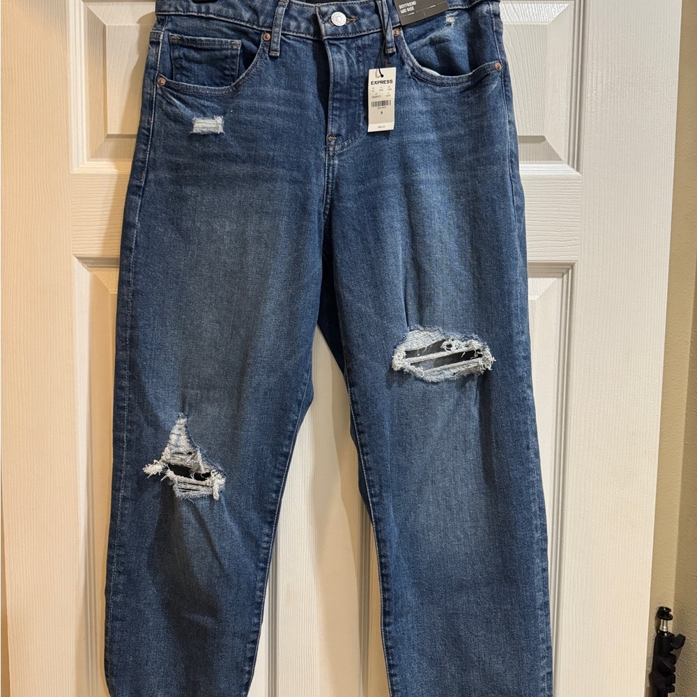 Express Distressed Boyfriend Blue Jeans